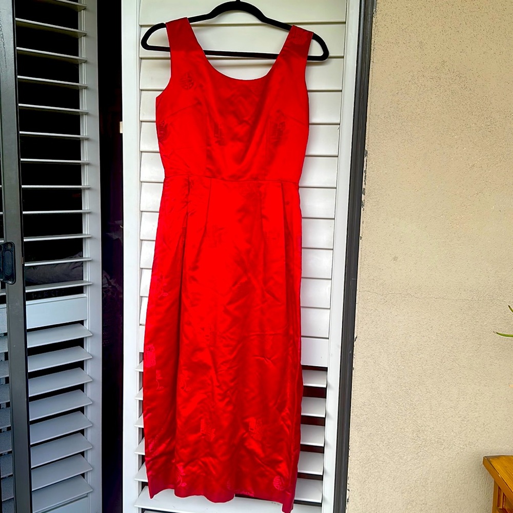 Vintage Hand Sewn Red Silk Dress.  Size 6